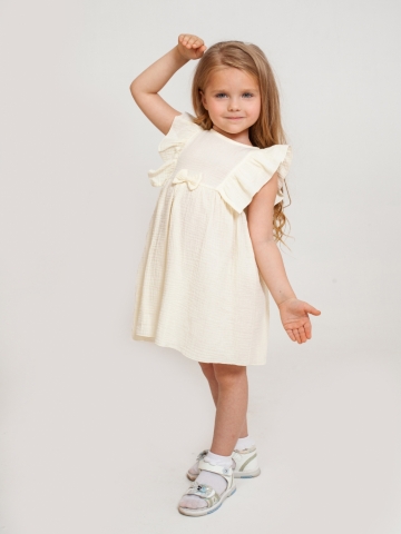 Купить 322-СЛ. Платье из муслина детское, хлопок 100% сливочный, р. 74,80,86,92 в Нальчике