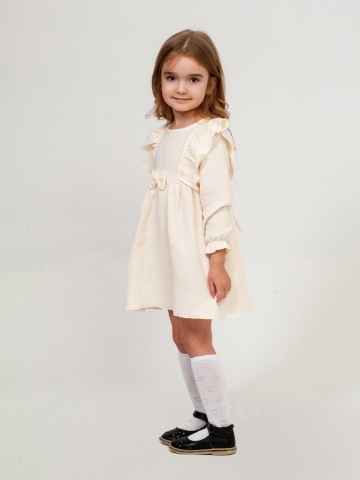 Купить 321-СЛ. Платье из муслина детское, хлопок 100% сливочный, р. 74,80,86,92 в Нальчике