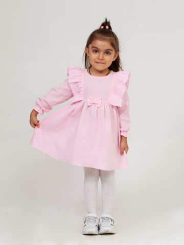 Купить 321-Р. Платье из муслина детское, хлопок 100% розовый, р. 74,80,86,92 в Нальчике